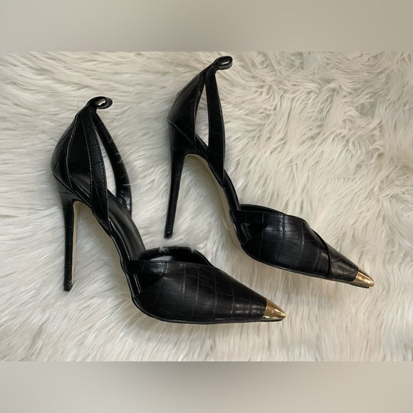 BLACK CUT OUT HEEL METAL TOE COURT SHOE SIZE 10.5 - Picture 9 of 13
